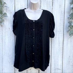 NEW Black Knit Ruffle Front Top